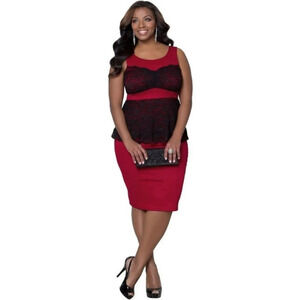 Kiyonna Women's Plus Size Lady in Lace Peplum Dress NWT